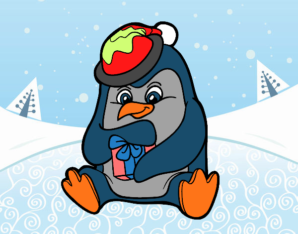 Un pingüino con regalo de Navidad