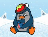 Un pingüino con regalo de Navidad