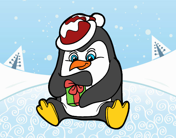 Un pingüino con regalo de Navidad