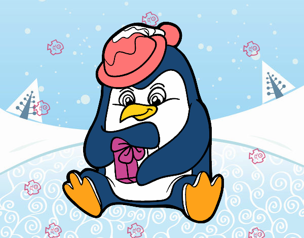 Un pingüino con regalo de Navidad