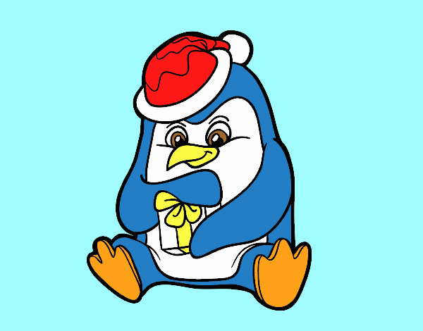 Un pingüino con regalo de Navidad