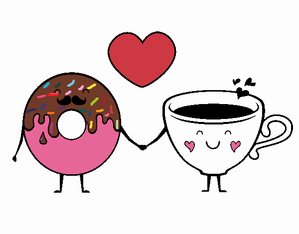 Dibujo de Amor entre dónut y té pintado por en  el día 06-12-18  a las 01:23:31. Imprime, pinta o colorea tus propios dibujos!
