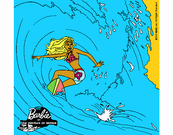 Barbie practicando surf