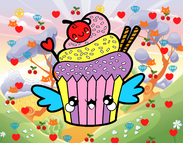 Cupcake kawaii con cereza