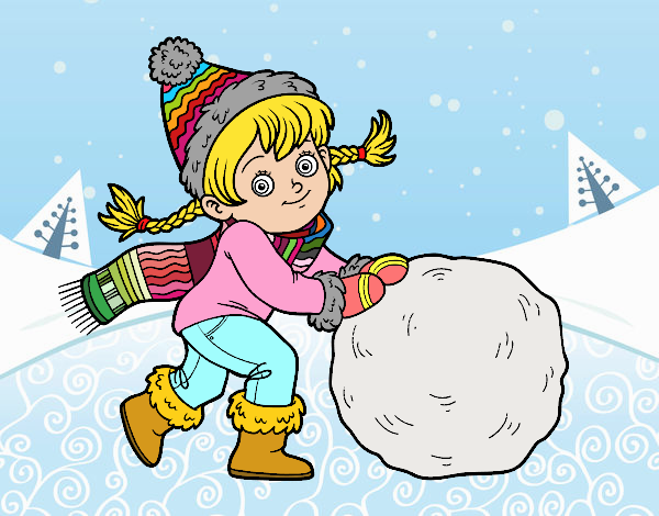 Niña con gran bola de nieve