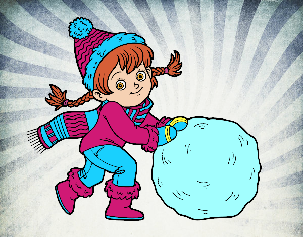 Niña con gran bola de nieve