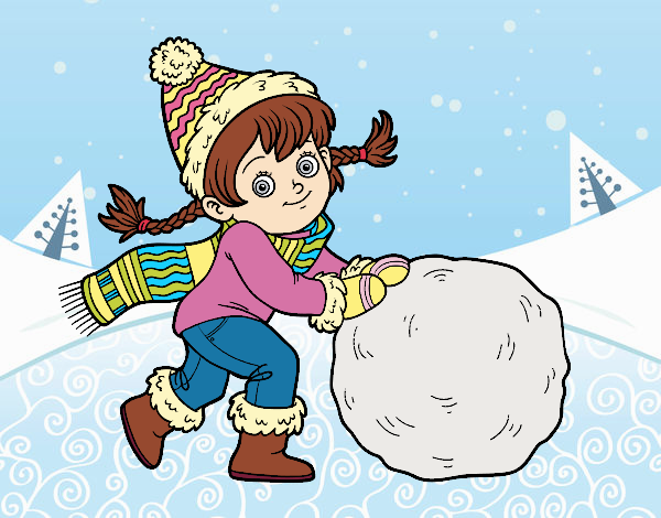 Niña con gran bola de nieve