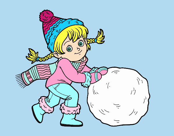 Niña con gran bola de nieve