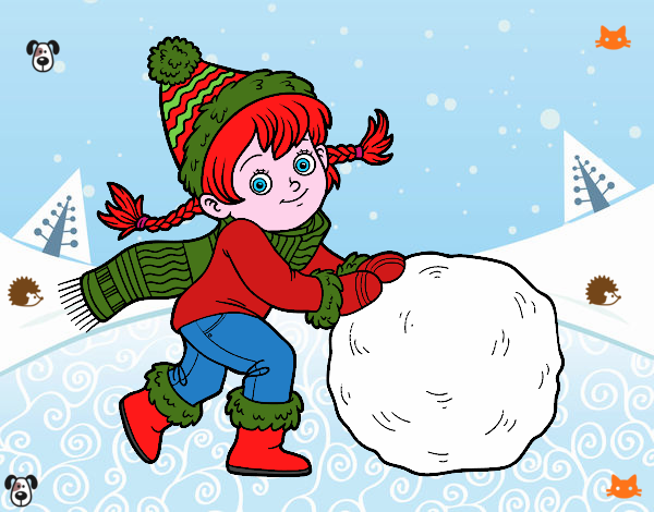 Niña con gran bola de nieve