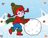 Niña con gran bola de nieve