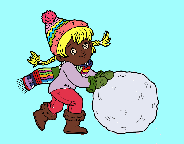 Niña con gran bola de nieve