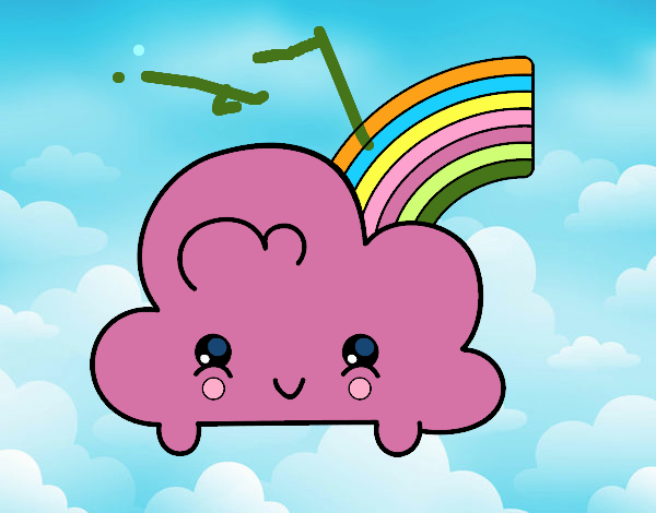 Nube con arco iris kawaii