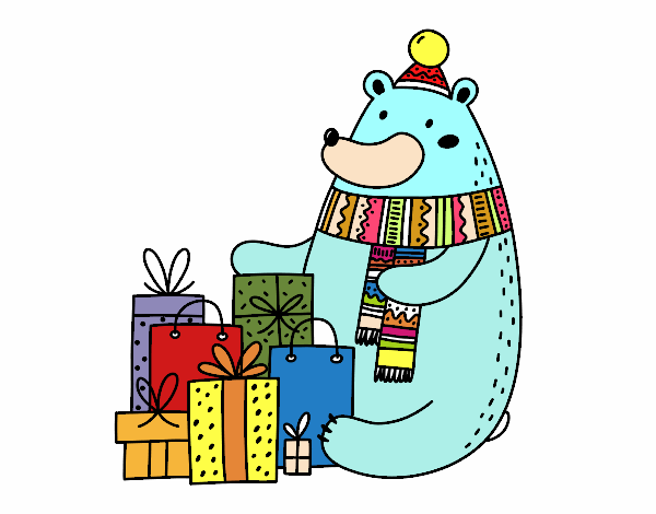 Oso con regalos de Navidad