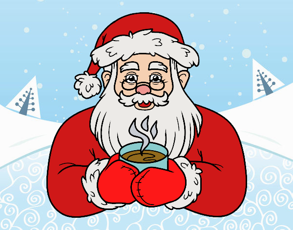 Papá Noel con taza de café