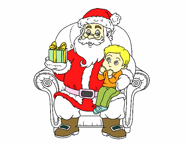 Papá Noel y niño en Navidad