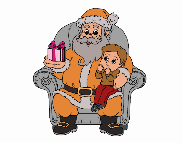 Papá Noel y niño en Navidad