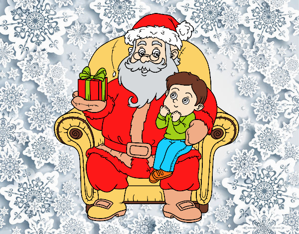 Papá Noel y niño en Navidad