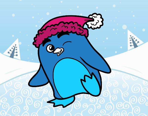 Pingüino con gorro de Navidad