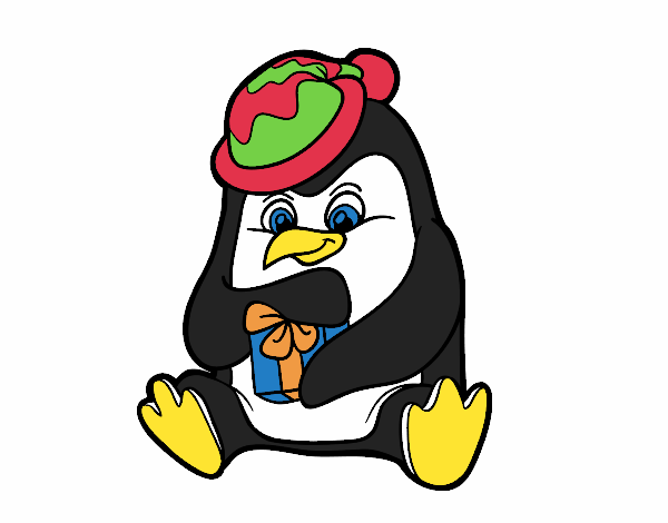 Un pingüino con regalo de Navidad