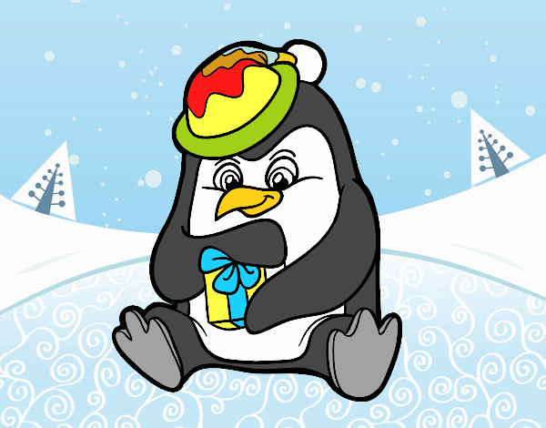 Un pingüino con regalo de Navidad