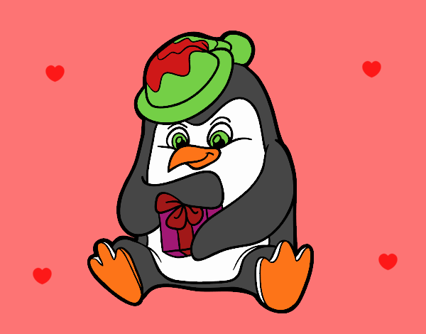 Un pingüino con regalo de Navidad