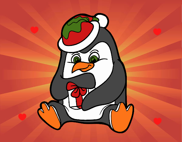 Un pingüino con regalo de Navidad