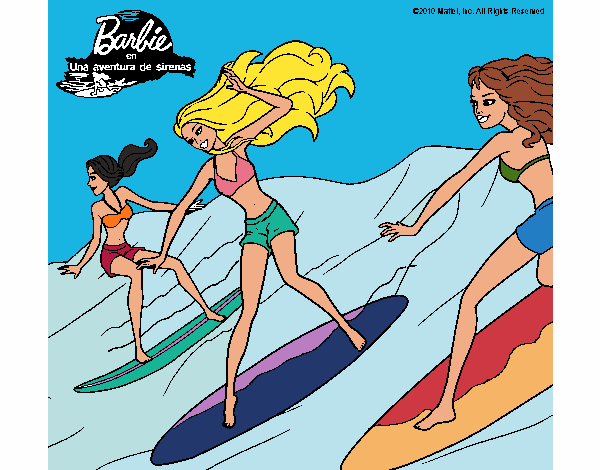Dibujo de Barbie de nuevo con sus amigas pintado por en Dibujos.net el