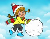 Niña con gran bola de nieve