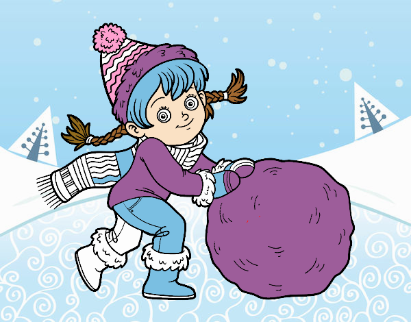 Niña con gran bola de nieve