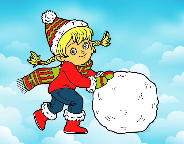 Niña con gran bola de nieve