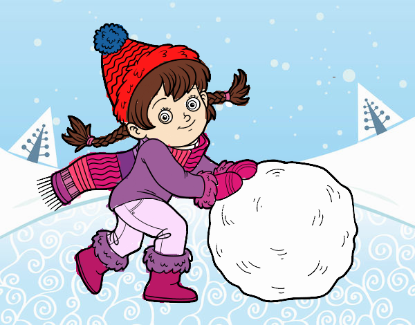 Niña con gran bola de nieve