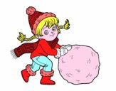 Niña con gran bola de nieve