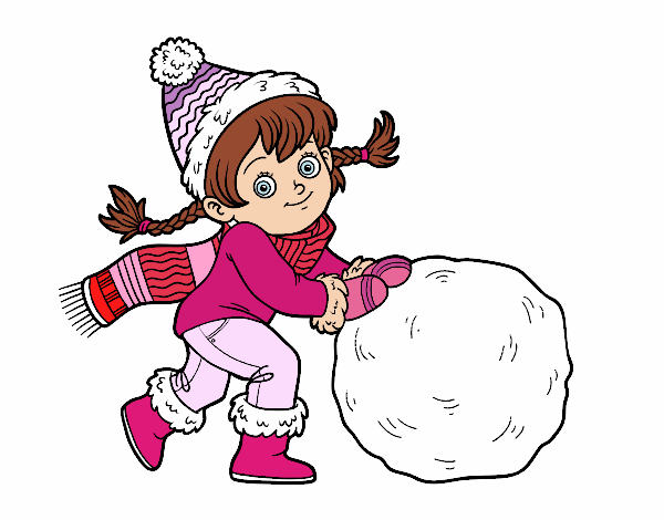 Niña con gran bola de nieve