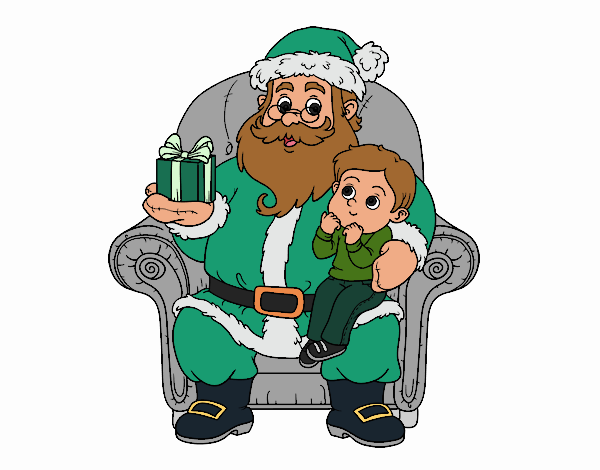 Papá Noel y niño en Navidad