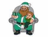 Papá Noel y niño en Navidad