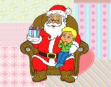 Papá Noel y niño en Navidad