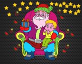 Papá Noel y niño en Navidad