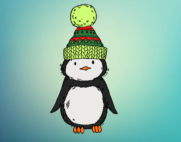 Pingüino con gorro de invierno