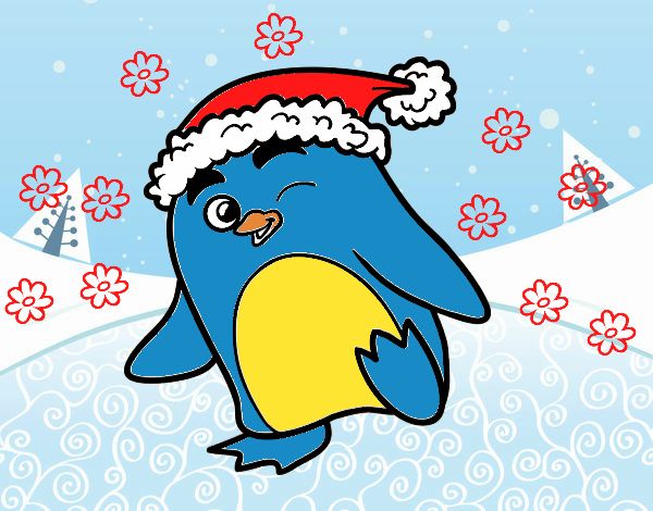 Pingüino con gorro de Navidad