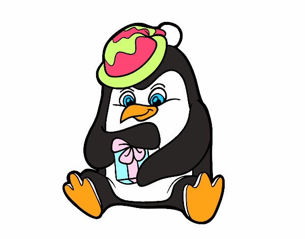 Un pingüino con regalo de Navidad