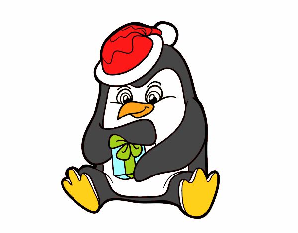 Un pingüino con regalo de Navidad