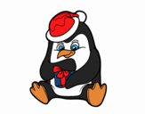 Un pingüino con regalo de Navidad