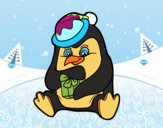 Un pingüino con regalo de Navidad