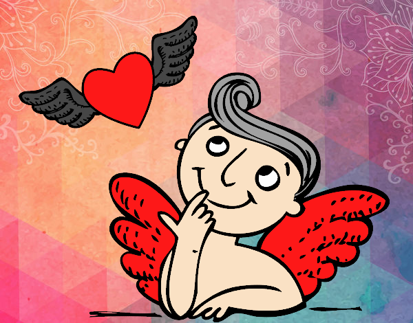 Cupido y corazón con alas