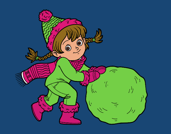 Niña con gran bola de nieve