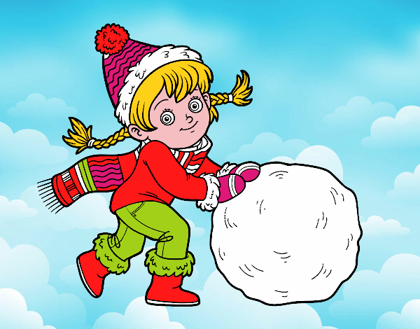 Niña con gran bola de nieve