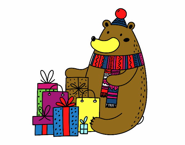 Oso con regalos de Navidad