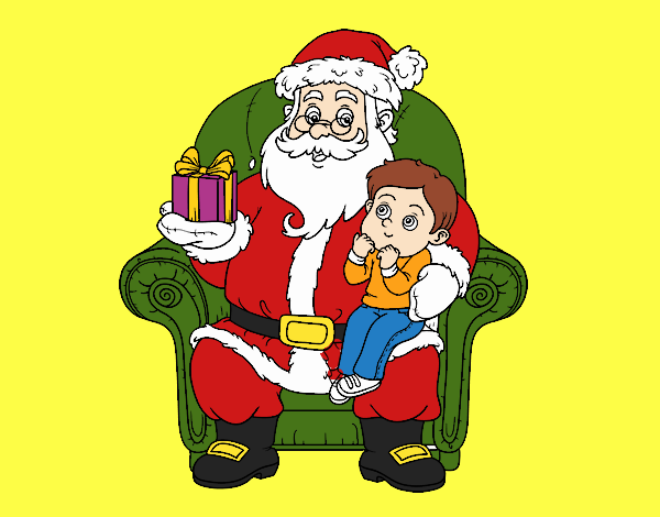 Papá Noel y niño en Navidad