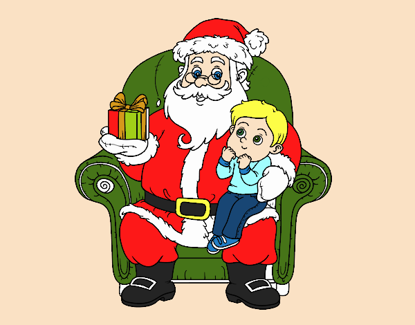 Papá Noel y niño en Navidad