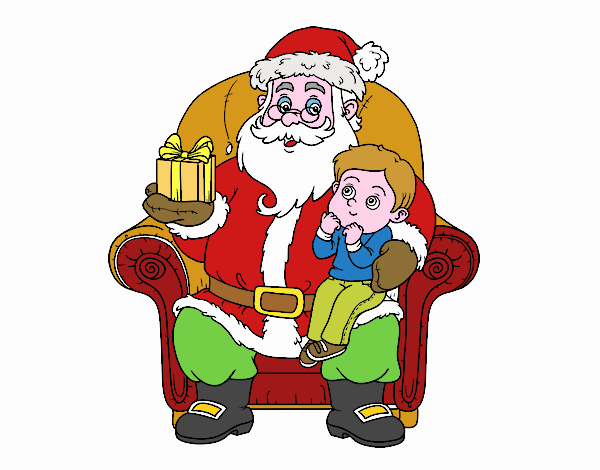 Papá Noel y niño en Navidad